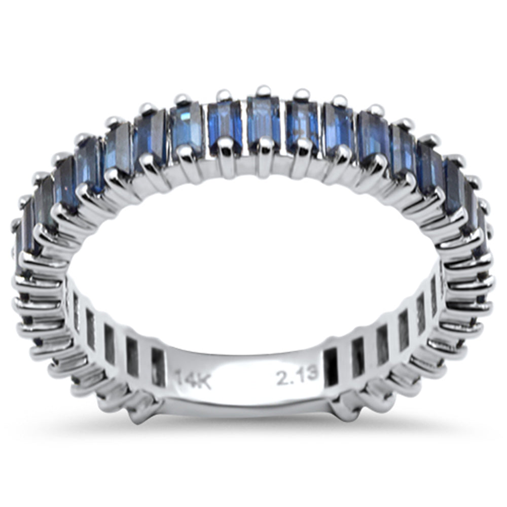 SPECIAL!2.42ct G SI 14K White Gold Baguette Blue Sapphire Eternity Band Ring Size 6.5