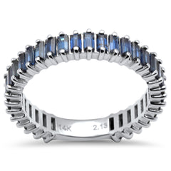 SPECIAL!2.42ct G SI 14K White Gold Baguette Blue Sapphire Eternity Band Ring Size 6.5