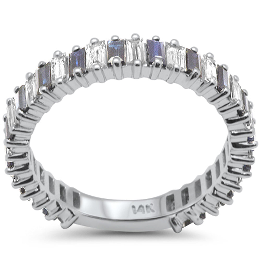 SPECIAL! 1.77ct G SI 14K White Gold Diamond Blue Sapphire Eternity Band Ring Size 6.5