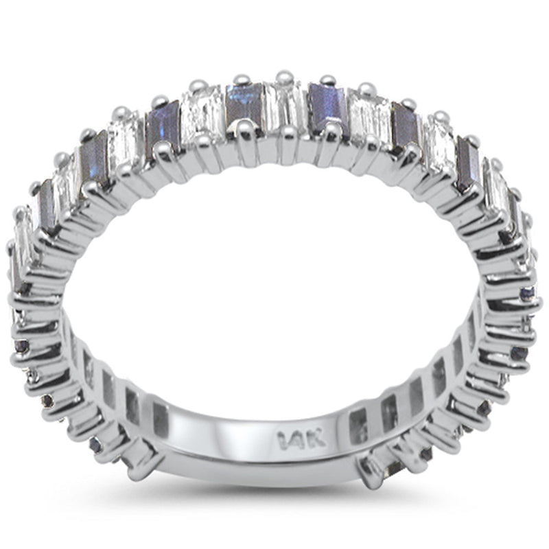 SPECIAL! 1.77ct G SI 14K White Gold Diamond Blue Sapphire Eternity Band Ring Size 6.5