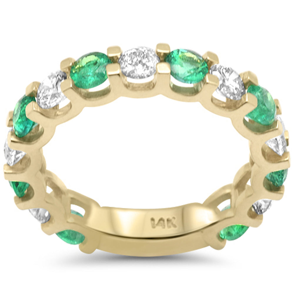 SPECIAL! 2.60ct G SI 14K Yellow Gold Diamond & Emerald Eternity Band Ring Size 7