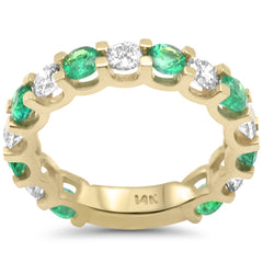 SPECIAL! 2.60ct G SI 14K Yellow Gold Diamond & Emerald Eternity Band Ring Size 7