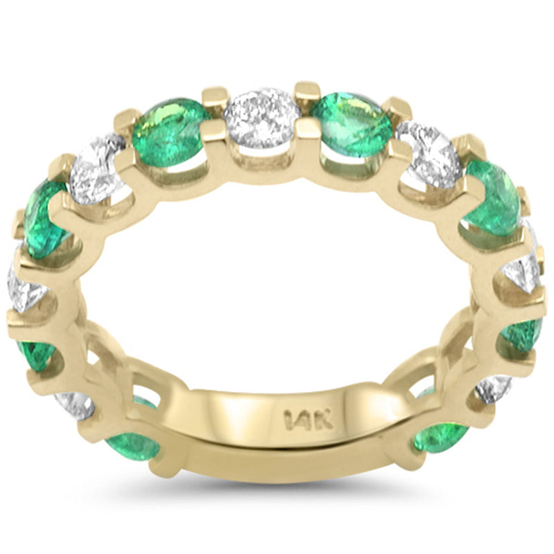 SPECIAL! 2.60ct G SI 14K Yellow Gold Diamond & Emerald Eternity Band Ring Size 7