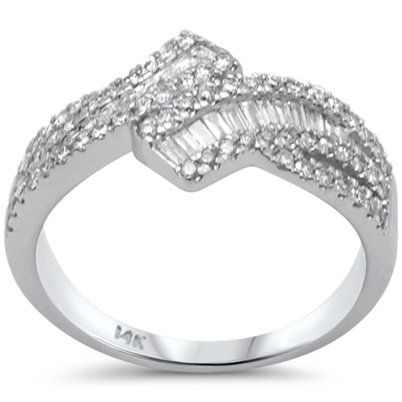 SPECIAL! .54ct G SI 14K White Gold Round & Baguette Diamond Open Band Ring Size 6.5