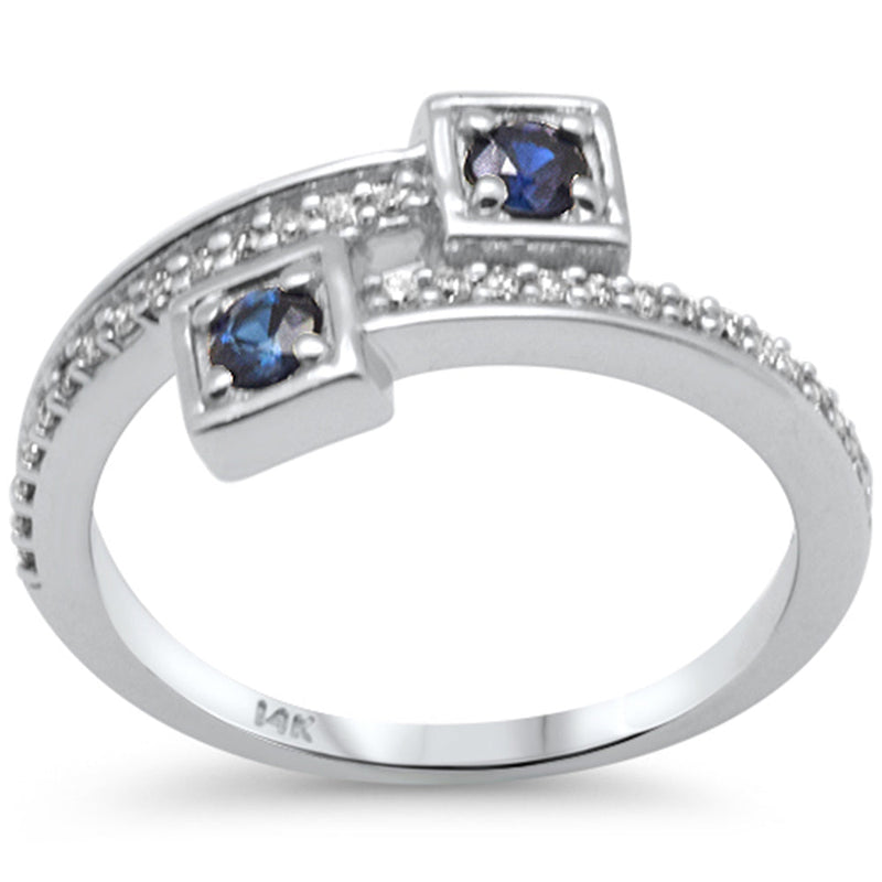 SPECIAL! .37ct G SI 14K White Gold Round Diamond & Blue Sapphire Wrap Around Ring Size 6.5