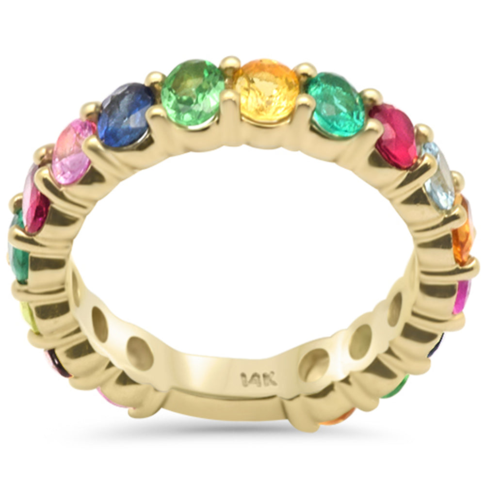 SPECIAL! 3.19ct G SI 14K Yellow Gold Round Multi Color Gemstone Eternity Band Ring Size 6.5