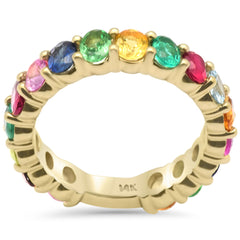 SPECIAL! 3.19ct G SI 14K Yellow Gold Round Multi Color Gemstone Eternity Band Ring Size 6.5