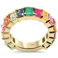 SPECIAL! 4.53ct G SI 14K Yellow Gold Emerald Cut Multi Color Eternity Band Ring Size 6.5