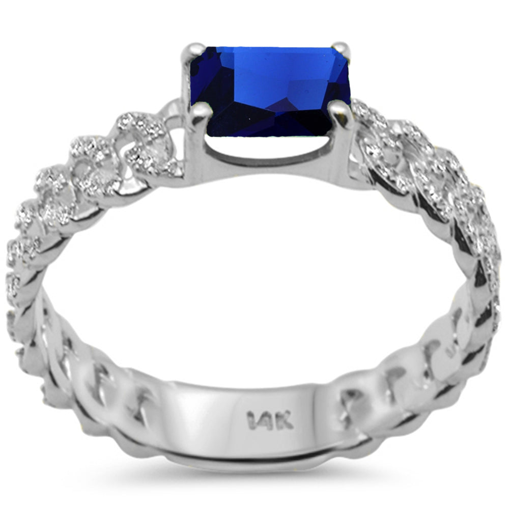 SPECIAL! .98ct G SI 14K White Gold Diamond & Blue Sapphire Gemstone Cuban Link Ring Size 6.5