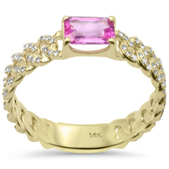 SPECIAL! .81ct G SI 14K White Gold Diamond & Pink Sapphire Gemstone Cuban Link Ring Size 6.5