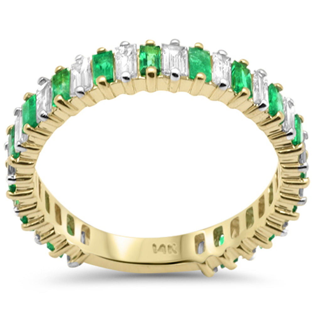 SPECIAL! 1.42ct G SI 14K Yellow Gold Baguette Diamond & Green Emerald Eternity Ring Size 6.5