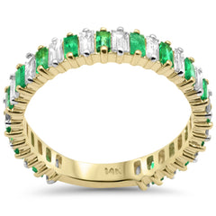SPECIAL! 1.42ct G SI 14K Yellow Gold Baguette Diamond & Green Emerald Eternity Ring Size 6.5