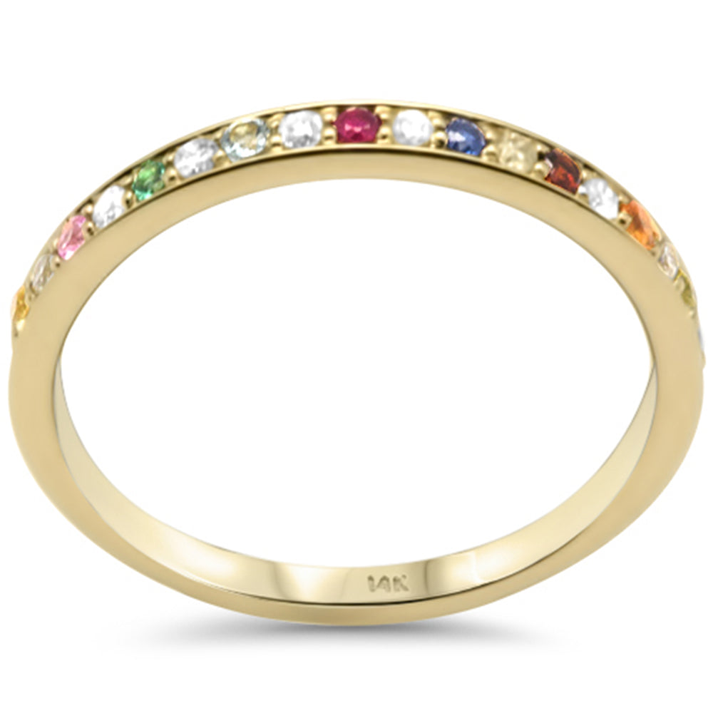 .28ct G SI 14K Yellow Gold Diamond & Multi Color Band Ring Size 6.5
