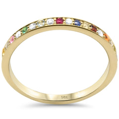 .28ct G SI 14K Yellow Gold Diamond & Multi Color Band Ring Size 6.5