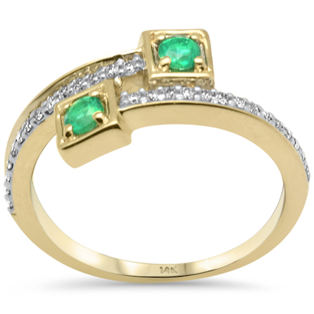 SPECIAL! .34ct G SI 14K Yellow Gold Diamond & Green Emerald Wrap Around Band Ring Size 6.5