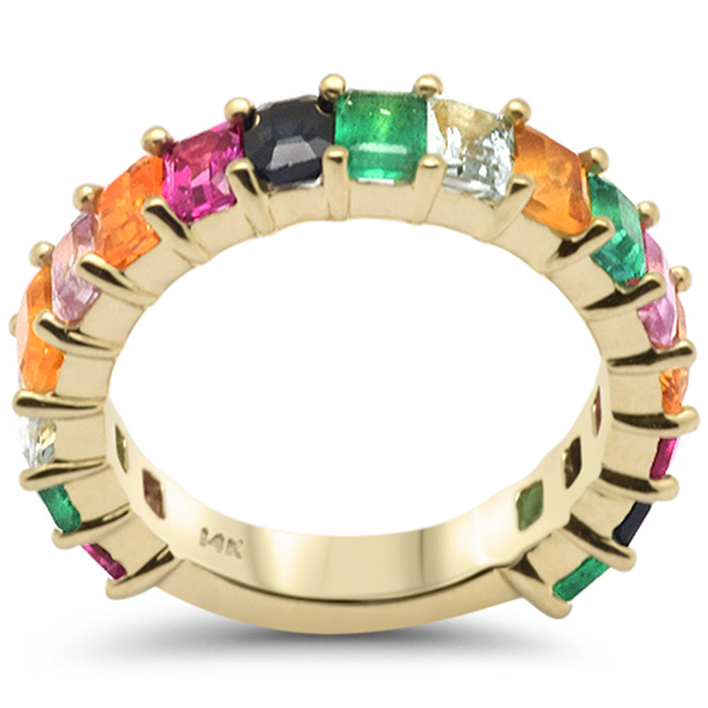 SPECIAL! 4.38ct G SI 14K Yellow Gold Diamond & Multi Color Gemstone Band Ring Size 6.5