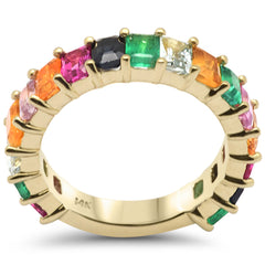SPECIAL! 4.38ct G SI 14K Yellow Gold Diamond & Multi Color Gemstone Band Ring Size 6.5