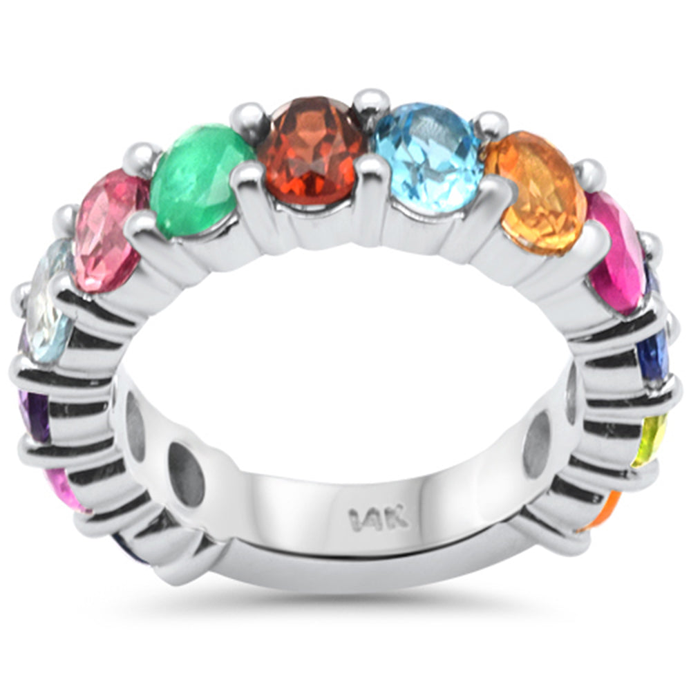 SPECIAL! 5.06ct G SI 14K White Gold Multi Color Gemstone Round Eternity Band Ring Size 6.5