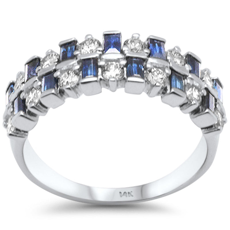 SPECIAL! 1.59ct G SI 14K White Gold Diamond & Blue Sapphire Band Ring Size 6.5