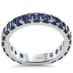 SPECIAL! 3.55ct 14K White Gold Emerald Cut Blue Sapphire Eternity Band Ring Size 6.5