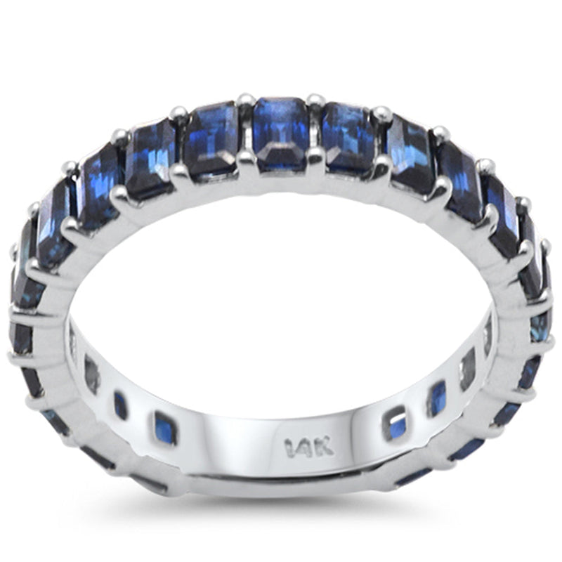 SPECIAL! 3.55ct 14K White Gold Emerald Cut Blue Sapphire Eternity Band Ring Size 6.5