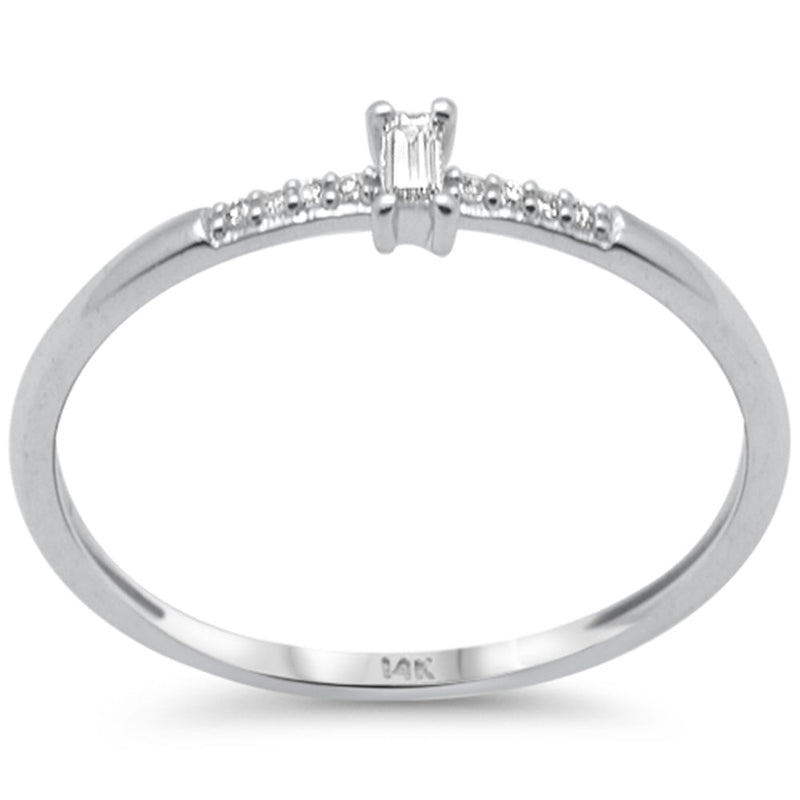 .08ct G SI 14K White Gold Baguette Diamond Petite Solitaire Ring Size 6.5