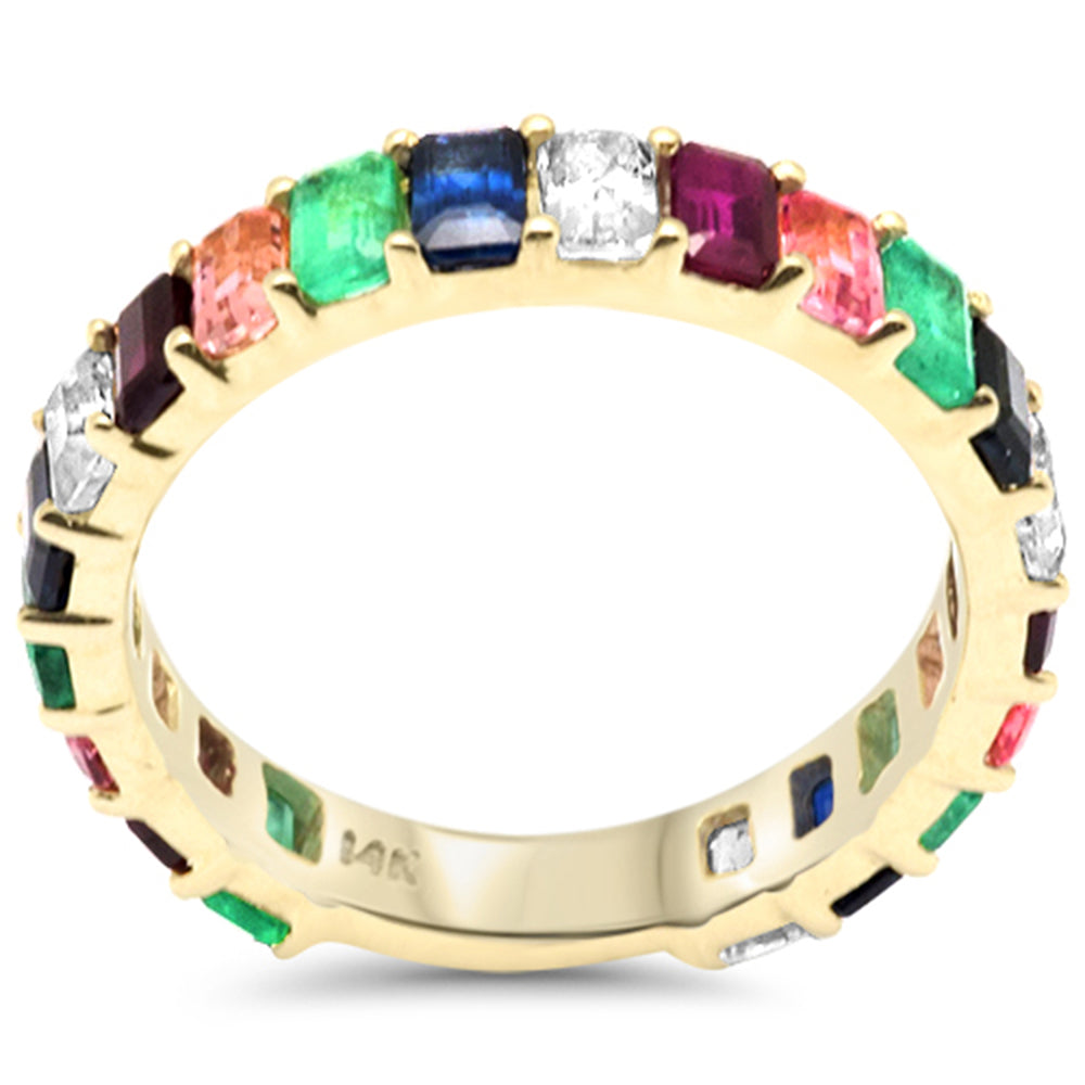 SPECIAL! 2.83ct G SI 14K Yellow Gold Baguette Diamond & Multi Color Gemstone Band Ring Size 6.5