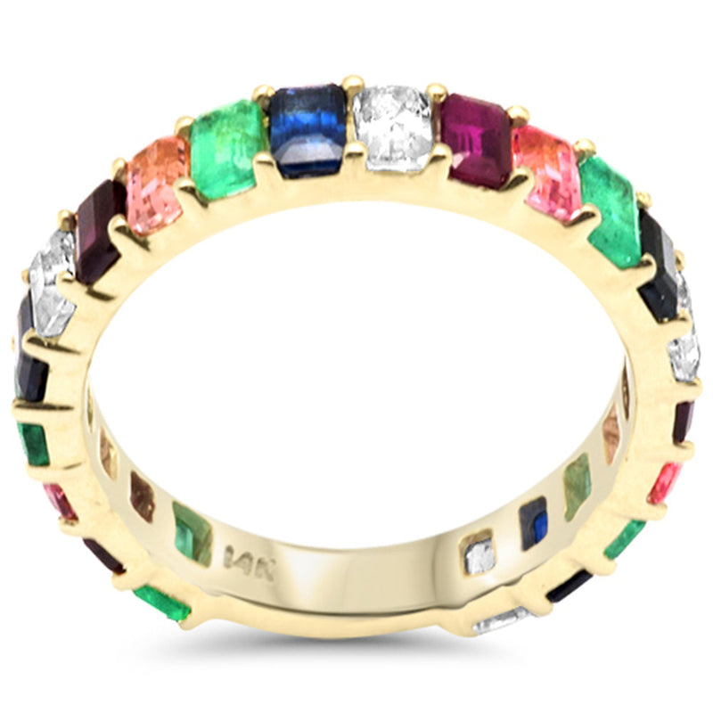 SPECIAL! 2.83ct G SI 14K Yellow Gold Baguette Diamond & Multi Color Gemstone Band Ring Size 6.5
