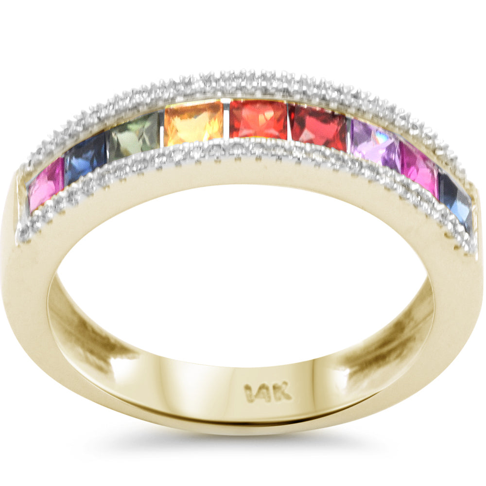 SPECIAL! 1.08ct G SI 14K Yellow Gold Diamond & Multi Color Band Ring Size 6.5