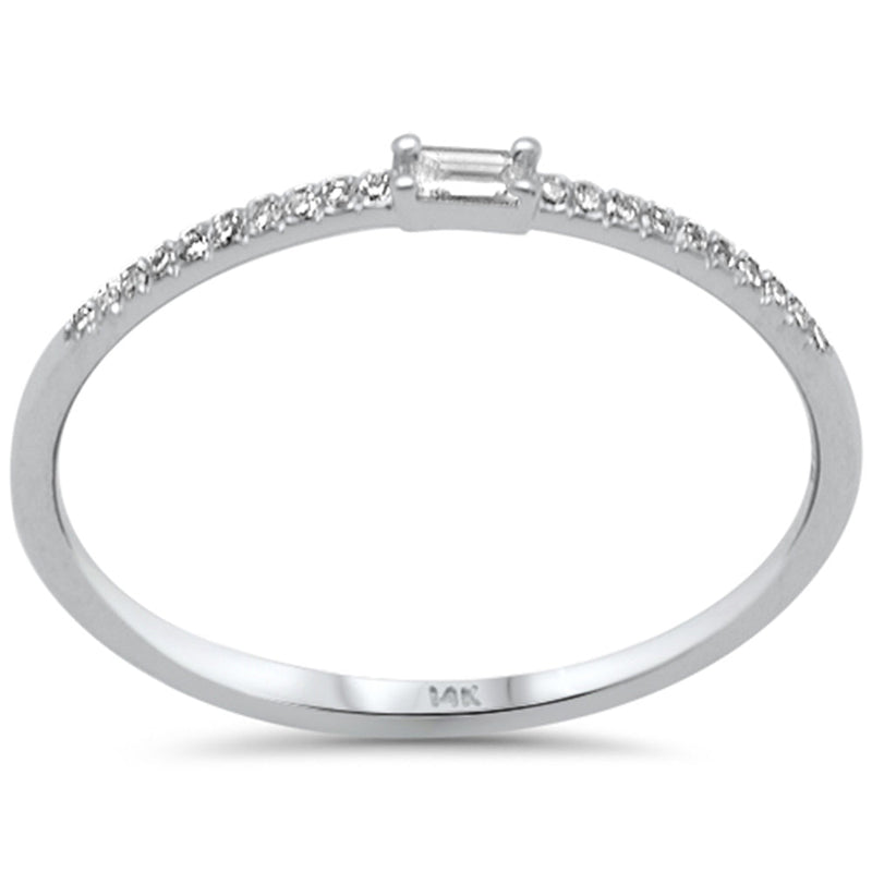 .09ct G SI 14K White Gold Baguette Diamond Petite Band Ring Size 6.5