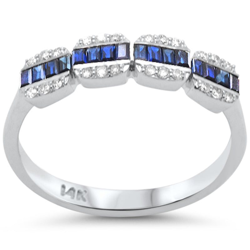 SPECIAL! .46ct F SI 14K White Gold Diamond & Blue Sapphire Band Ring Size 6.5