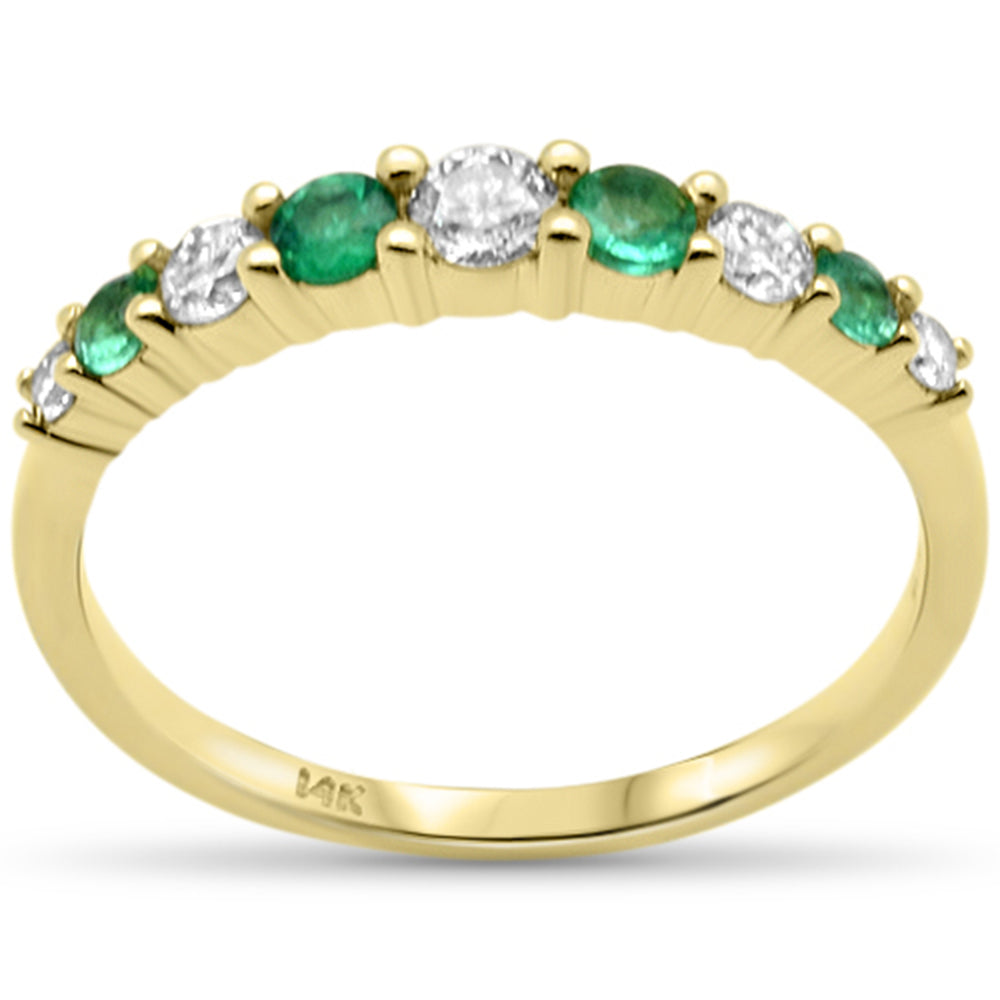 SPECIAL!.73ct G SI 14K Yellow Gold Diamond & Emerald Gemstone Band Ring Size 6.5