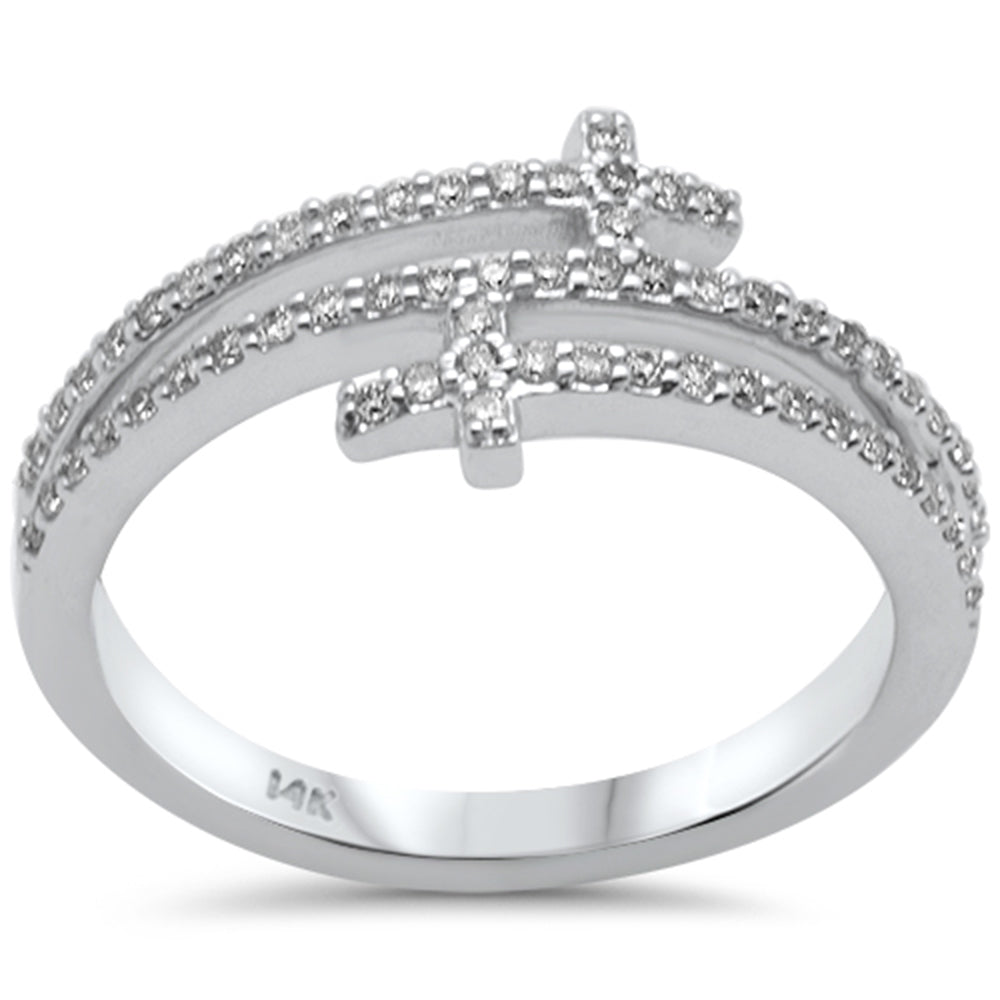 SPECIAL! .28ct G SI 14k White Gold Diamond Sideways Wrap Around Cross Band Ring Size 6.5