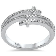 SPECIAL! .28ct G SI 14k White Gold Diamond Sideways Wrap Around Cross Band Ring Size 6.5