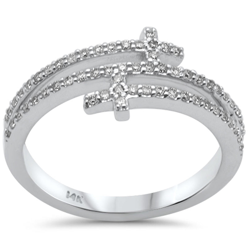 SPECIAL! .28ct G SI 14k White Gold Diamond Sideways Wrap Around Cross Band Ring Size 6.5