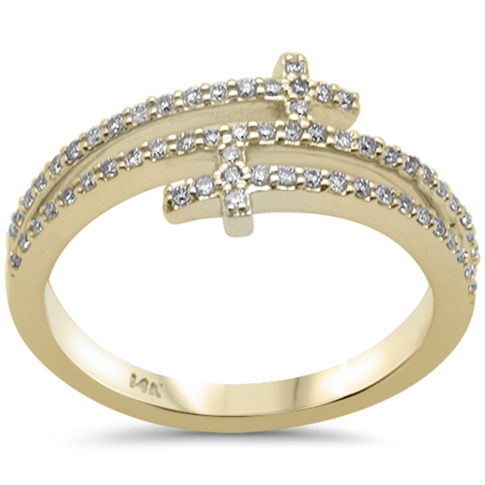 SPECIAL! .27ct G SI 14K Yellow Gold Diamond Sideways Wrap Around Cross Band Ring Size 6.5