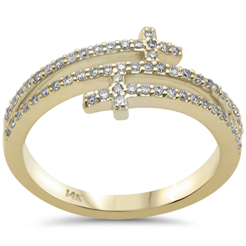SPECIAL! .27ct G SI 14K Yellow Gold Diamond Sideways Wrap Around Cross Band Ring Size 6.5