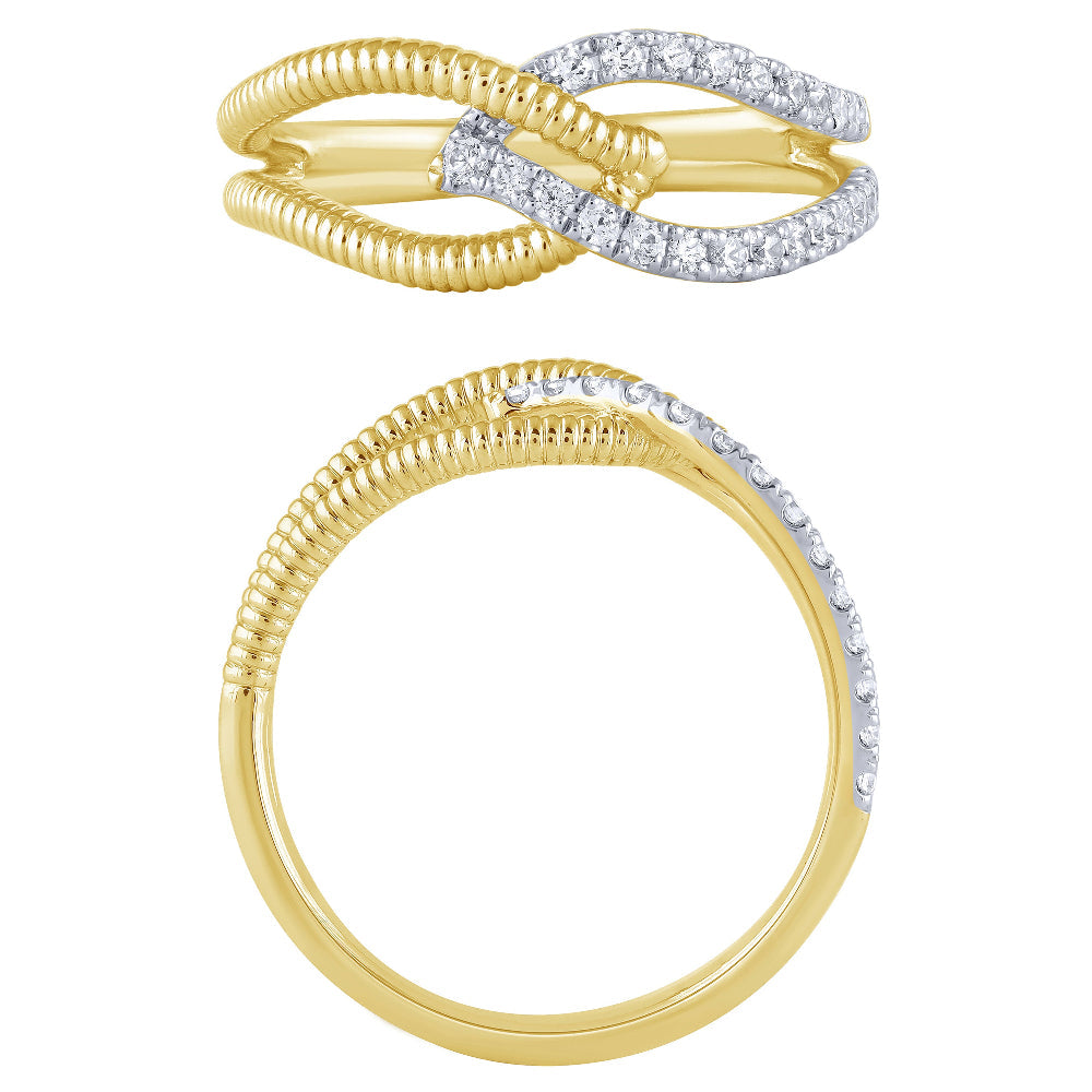 SPECIAL! .24ct G SI 14K Yellow Gold Diamond Leaf Style Band Ring Size 6.5