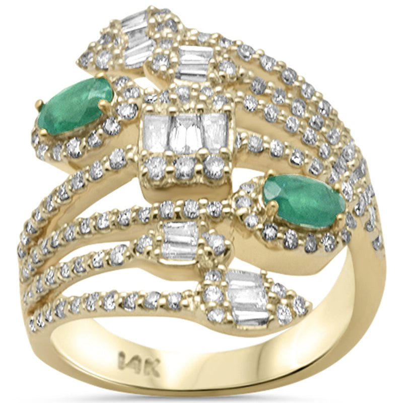 SPECIAL! 1.62ct G SI 14K Yellow Gold Diamond & Emerald Gemstones Wrap Around Band Ring Size 6.5