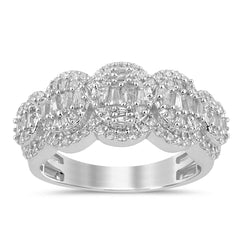 DIAMOND CLOSEOUT!  .83ct G SI 14K White Gold Round & Baguette Diamond Band Ring Size 6.5