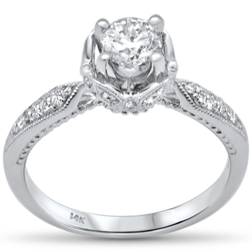 SPECIAL! .77ct G SI 14K White Gold Diamond Round Shape Center Stone Millgrain Engagement Ring Size 6.5