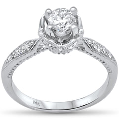 SPECIAL! .77ct G SI 14K White Gold Diamond Round Shape Center Stone Millgrain Engagement Ring Size 6.5