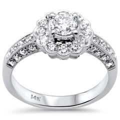SPECIAL! 1.10ct G SI 18K White Gold Diamond Halo Flower Style Engagement Ring Size 6.5