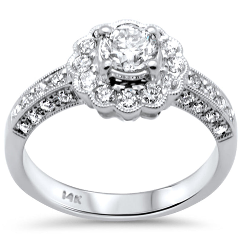 SPECIAL! 1.10ct G SI 18K White Gold Diamond Halo Flower Style Engagement Ring Size 6.5