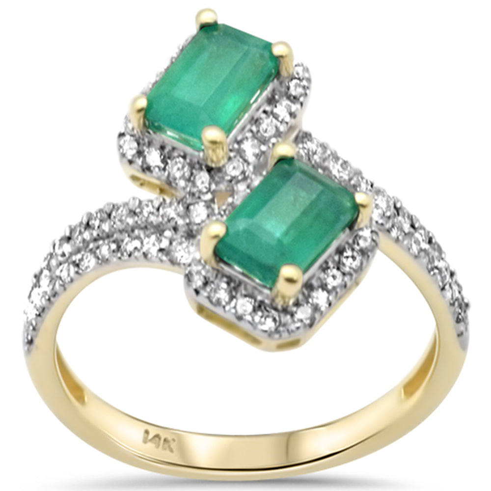 SPECIAL! 1.53ct G SI 14K Yellow Gold Diamond & Emerald Gemstones Wrap Around Band Ring Size 6.5