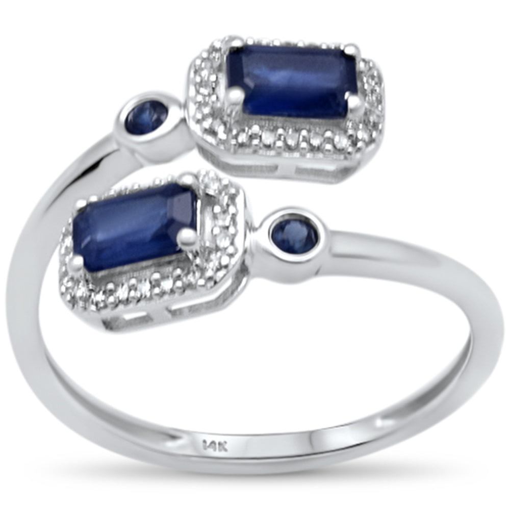 SPECIAL! .83ct G SI 14K White Gold Diamond & Blue Sapphire Gemstones Wrap Around Band Ring Size 6.5