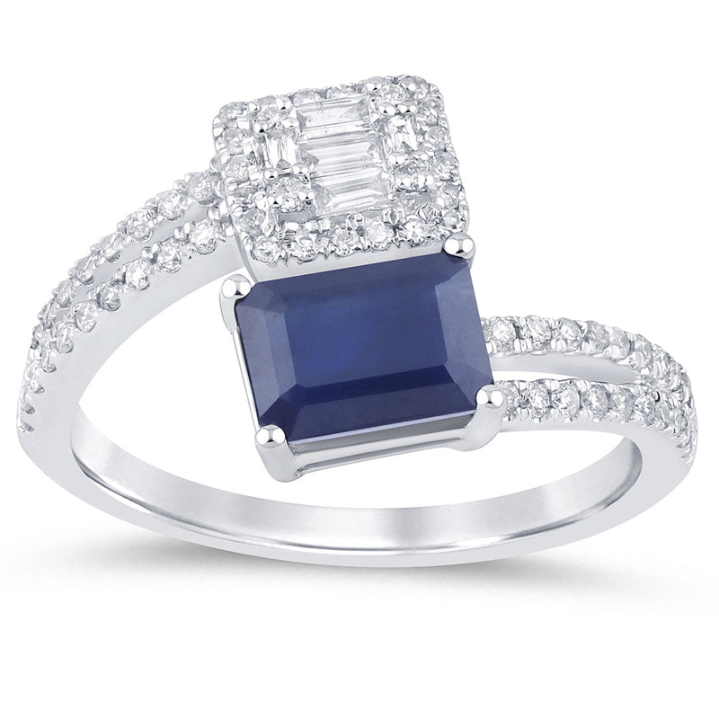 SPECIAL! 1.71ct G SI 14K White Gold Diamond & Blue Sapphire Gemstones Wrap Around Band Ring Size 6.5
