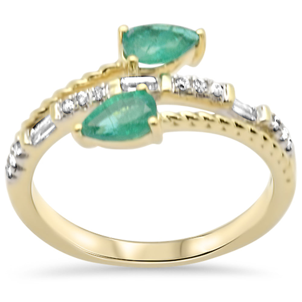SPECIAL!.76ct G SI 14K Yellow Gold Diamond & Emerald Gemstones Wrap Around Band Ring Size 6.5