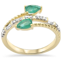 SPECIAL!.76ct G SI 14K Yellow Gold Diamond & Emerald Gemstones Wrap Around Band Ring Size 6.5