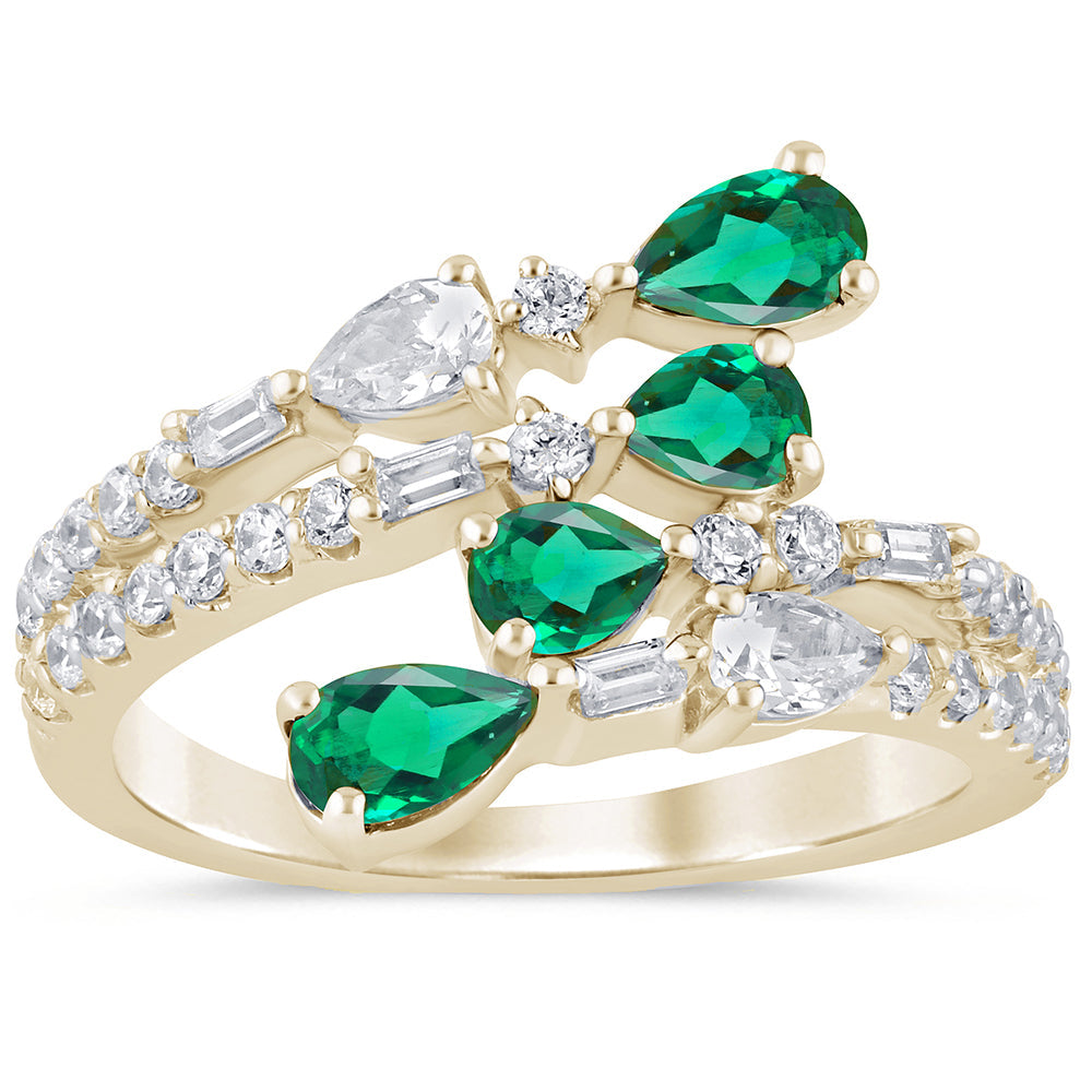 SPECIAL! 1.32ct G SI 14K Yellow Gold Diamond & Emerald Gemstones Wrap Around Band Ring Size 6.5